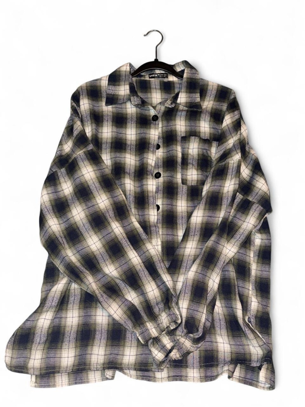 Plaid Button-Up Shirt - Black & Cream - H&M